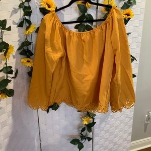 Off Shoulder Laser Cut Details Yellow Top
